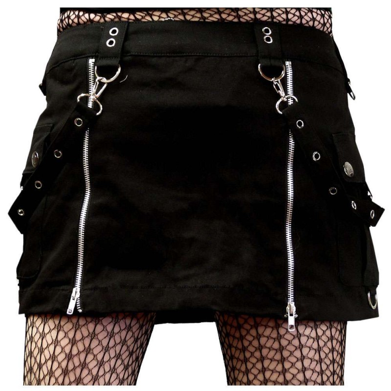 Women Gothic Mini Skirt Double Zipper Women Gothic Skirt